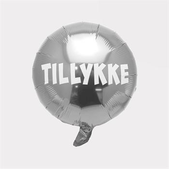 Folieballon Sølv "TILLYKKE" rund Ø 45 cm <br><font color="RED">RESTSALG HALV PRIS</font>