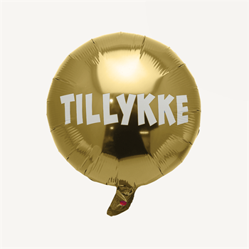 Folieballon Guld "TILLYKKE" rund Ø 45 cm  <br><font color="RED">RESTSALG HALV PRIS</font>