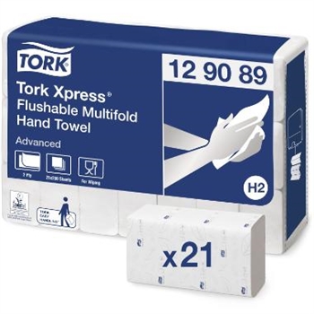 Håndklædeark Tork H2 Advanced Flushable 2-lag hvid