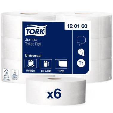 Toiletpapir Tork universal jumbo T1 1 lags 480 m. 2400 ark diam. 26 cm