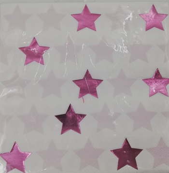 Lyserøde servietter stjerner 33 x 33 cm