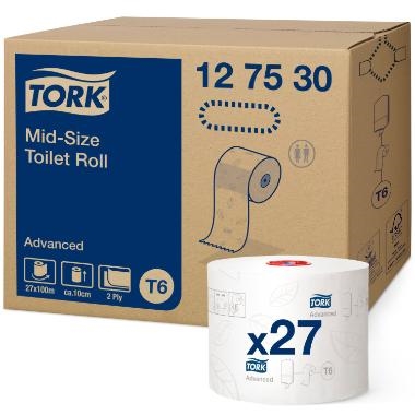 Toiletpapir Tork advanced T6 Mid-size 2 lag hvid 100 meter .
