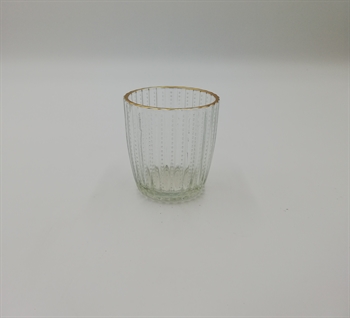 Fyrfadstage glas m/guldkant 7,5 cm ass