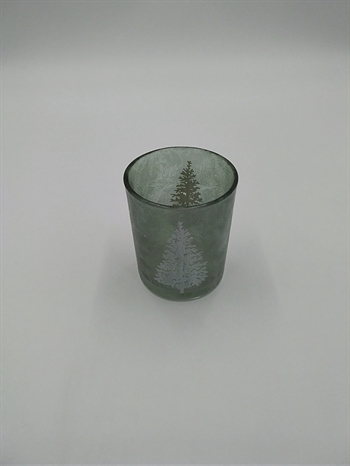 Grønne glas m/juletræ 8 cm ass.